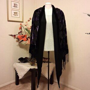 NWOT Linea Domani Women's Black Open Front Cardigan Draped Sweater with Scarf 10